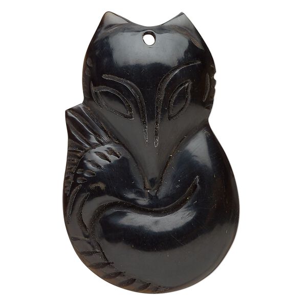 Horn 1pkg1, carved fox focal natural black 43x27mm image number 0