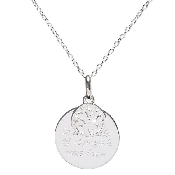 Necklace, Create Compliments®, round charm with "Family is a circle of strength and love" and sterling silver chain, wearable at 16 and 18 inches. Sold individually. image number 0