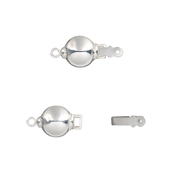 Clasp, tab, sterling silver and stainless steel, 8mm ball. Sold individually. image number 0