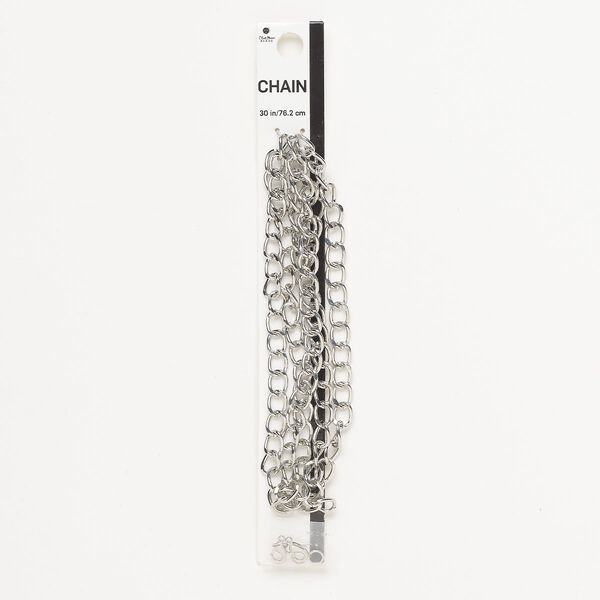 Chain and finding assortment, silver-finished steel, 7.5mm curb, 30 inches. Sold per 7-piece set. image number 0