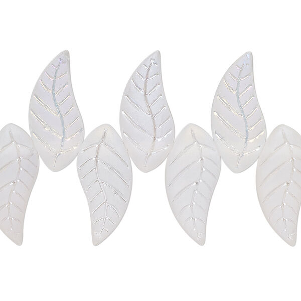 Bead, glass, translucent matte clear AB, 18x8mm top-drilled curved leaf. Sold per 8" strand. image number 0