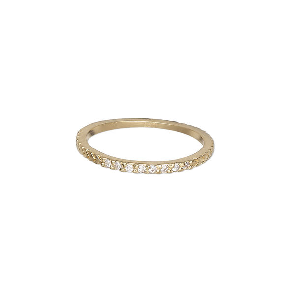 Ring, Create Compliments®, cubic zirconia and gold-plated sterling silver, clear, 1.5mm wide chevron, size 7. Sold individually. image number 0