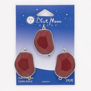 Focal, silver-finished "pewter" (zinc-based alloy) and acrylic, wine, 31x24mm faceted freeform with 2 loops. Sold per pkg of 3.