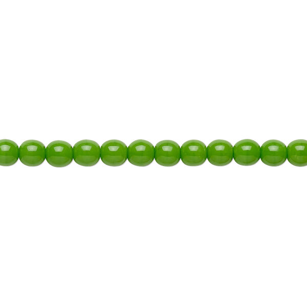 Bead, Preciosa, Czech glass druk, opaque candy green, 4mm round. Sold per 15-1/2" to 16" strand. image number 0