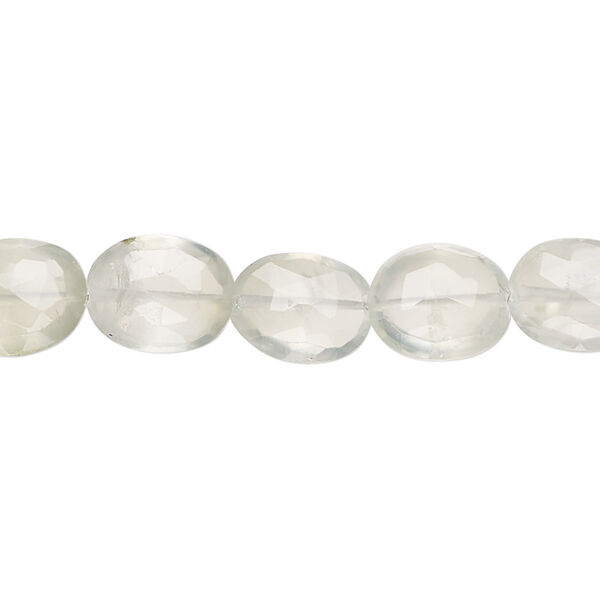 Bead, prehnite (natural), 9x8mm-12x9mm hand-cut faceted puffed oval, B grade, Mohs hardness 6 to 6-1/2. Sold per 8-inch strand, approximately 15 beads. image number 0