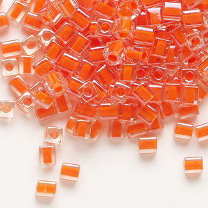 Seed bead, Miyuki 1pkg10g, glass, 3.5-3.7mm square, transparent orange inside dyed color clear (SB-236)