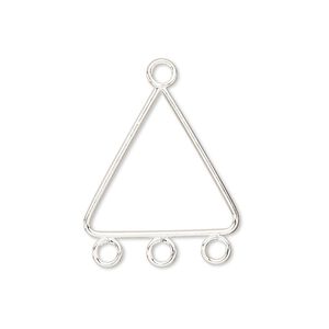Drop, silver-plated steel, 21x21x19mm triangle with 3 loops. Sold per pkg of 10.