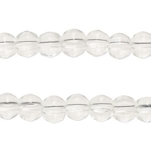 Bead, glass, clear, 8-9mm faceted round. Sold per pkg of (2) 14-inch strands.
