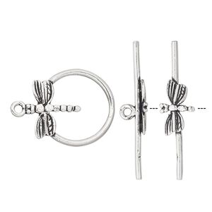 Clasp toggle 1pkg1 sterling silver, 21x18mm round, antiqued 1-strand