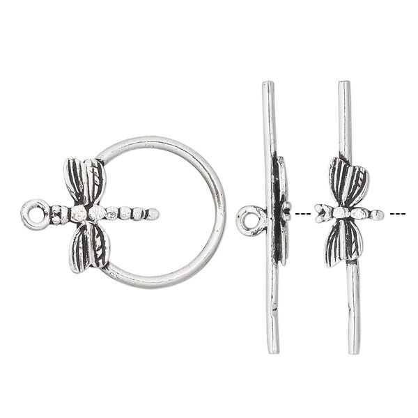 Clasp toggle 1pkg1 sterling silver, 21x18mm round, antiqued 1-strand image number 0