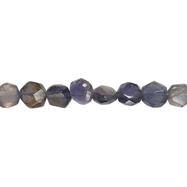 Iolite 1pkg1, hand-cut faceted puffed flat round bead 14 inch 5-7mm image number 0