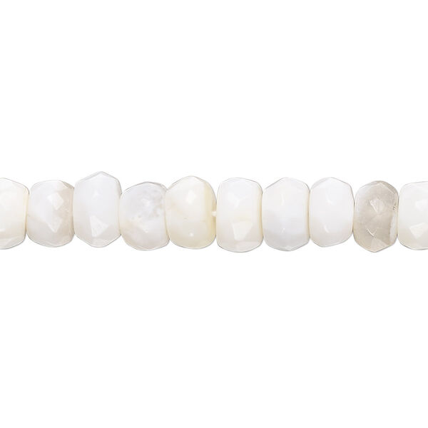 Bead, white opal (natural), 6x4mm-8x5mm hand-cut faceted rondelle, B- grade, Mohs hardness 5 to 6-1/2. Sold per 14-inch strand, approximately 75 beads. image number 0