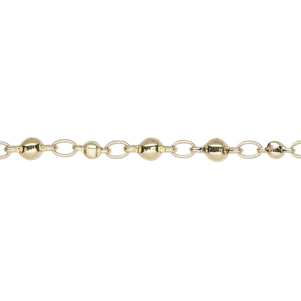 Chain, gold-plated brass, 3.5mm beaded round. Sold per pkg of 5 feet. image number 0