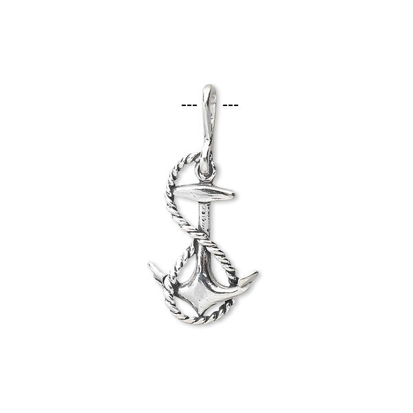 Charm, antiqued sterling silver, 19x12mm anchor with rope. Sold individually. image number 0