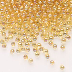 Seed bead, Miyuki, glass, pkg/10g, 3.3x2.8mm mini fringe, translucent rainbow light amber yellow, (DP-251).