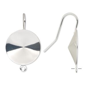 Ear wire 1pkg10 Almost Instant Jewelry®, 23mm / 18mm rivoli glue-in setting, 18-20 gauge silver-finished brass 5 pair