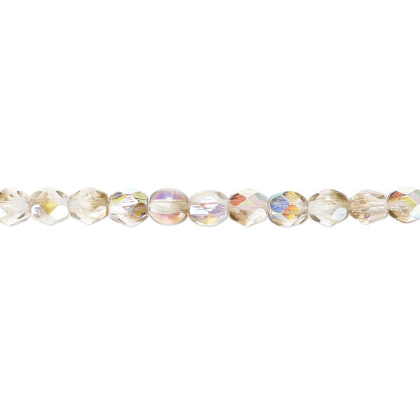 Bead, Czech fire-polished glass, clear and smoke AB, 4mm faceted round. Sold per 15-1/2" to 16" strand. image number 0