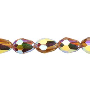 Bead Celestial Crystal® 1pkg40, 11X7.5mm-12X8mm teardrop / 66 facets, translucent gold AB