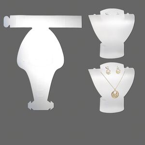 Display, foldable, necklace and earring, acrylic, frosted clear, 10-1/4 x 9-1/4 x 3-3/4 inches assembled. Sold individually.