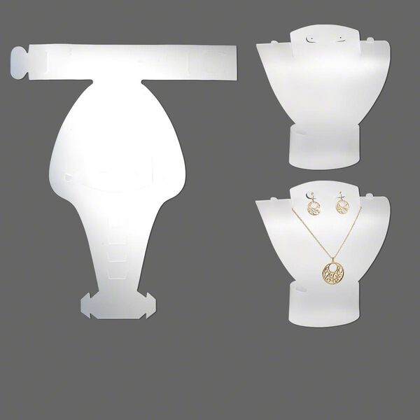 Display, foldable, necklace and earring, acrylic, frosted clear, 10-1/4 x 9-1/4 x 3-3/4 inches assembled. Sold individually. image number 0