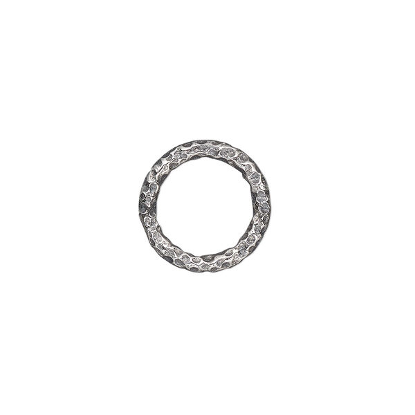 Jump ring, antiqued sterling silver, 12mm hammered round, 9.2mm inside diameter, 12 gauge. Sold per pkg of 2. image number 0