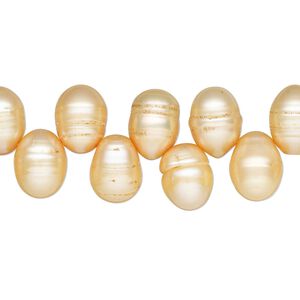 Pearl, cultured freshwater pearl (dyed), apricot, 10x7mm-12x8mm top-drilled teardrop , D grade, Mohs hardness 2-1/2 to 4. Sold per 15" strand, approximately 70 beads.