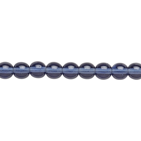 Bead, Czech glass druk, transparent Montana blue, 6mm round. Sold per 15-1/2" to 16" strand, approximately 65 beads. image number 0