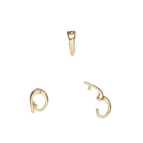Bail, gold-plated brass, 7.5x5.5mm hinged, 4mm grip length. Sold per pkg of 4. image number 0