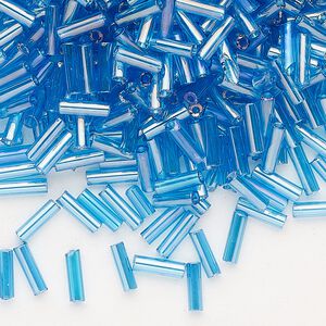 Bead, Preciosa Ornela Czech glass, bugle bead, pkg/50g, 1/4 inch, rainbow translucent sea blue, (61150).