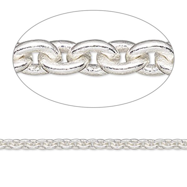 Chain, silver-plated brass, 3mm cable. Sold per pkg of 5 feet. image number 0