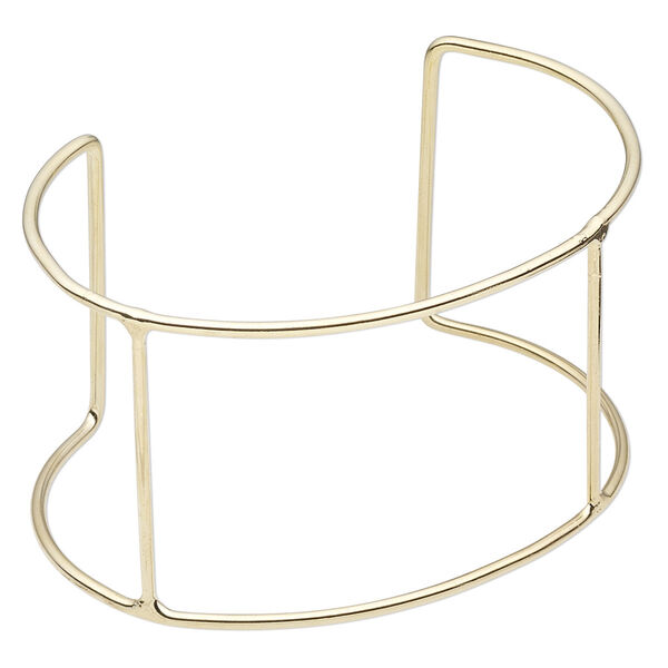 Bracelet component, cuff, gold-finished steel, 42mm wide with 4 bars, 6-1/2 to 7-1/2 inches. Sold per pkg of 2. image number 0