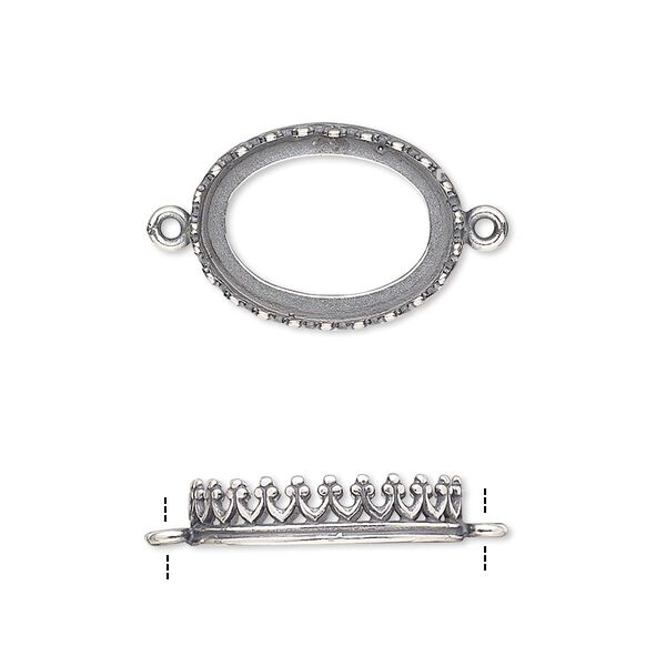 Link, JBB Findings, antique silver-plated brass, 18x14mm oval with open back and decorative trim, 16x12mm oval bezel setting. Sold per pkg of 2. image number 0