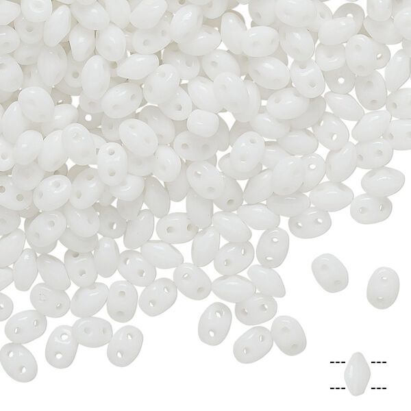 Bead, Preciosa Twin™, Pressed Twin, Czech pressed glass, opaque white, 5x2.5mm oval with (2) 0.7-0.8mm holes. Sold per 250-gram pkg. image number 0