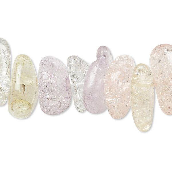 Bead, quartz (ice flake quartz) (heated / dyed), multicolored, large to extra-large chip with 0.5-1.5mm hole, Mohs hardness 7. Sold per 15" to 16" strand. image number 0