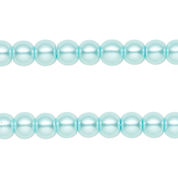 Bead, glass pearl, teal blue, 6mm round. Sold per pkg of (2) 15-inch strands, approximately 140 beads. image number 0