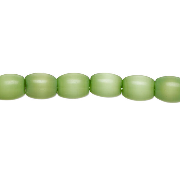 Bead, fiber optic glass, pkg/14 inch, opaque green, 8x7mm center-drilled oval. image number 0