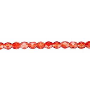 Bead, Czech fire-polished dipped décor glass, red, 4mm faceted round. Sold per 15-1/2" to 16" strand, approximately 100 beads.