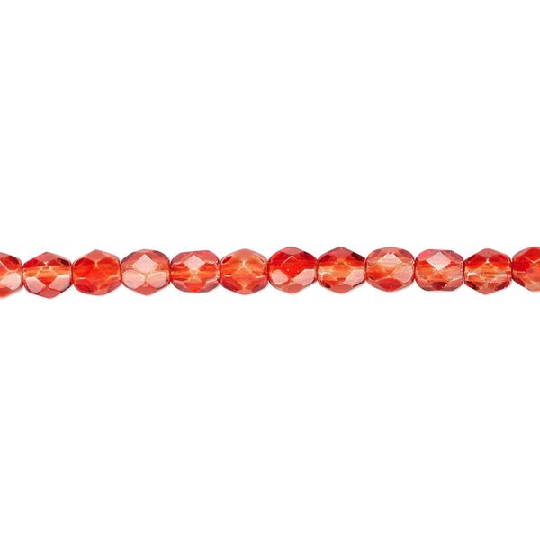 Bead, Czech fire-polished dipped décor glass, red, 4mm faceted round. Sold per 15-1/2" to 16" strand, approximately 100 beads. image number 0