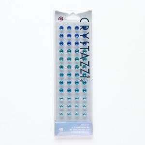 Flat back mix 1pkg48, glass, multi-blue foil back, 4.60-4.80mm round, SS20.
