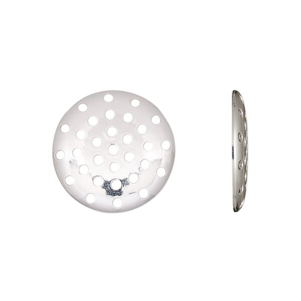 Component, silver-plated brass, 18mm perforated disc. Sold per pkg of 10. image number 0