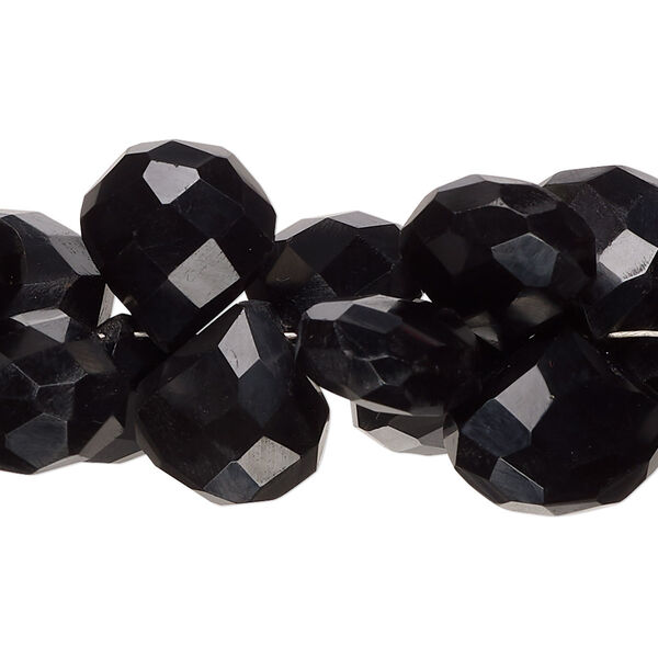 Black onyx 1pkg1, hand-cut top-drilled faceted puffed teardrop bead B grade, 7 inch 13x13mm-16x15mm image number 0