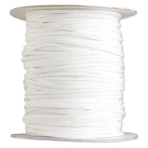 Cord, faux suede lace, white, 3mm. Sold per 100-yard spool.