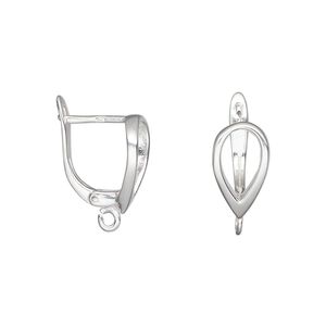 Ear wire leverback 1pkg2 sterling silver, 16mm / leaf / open loop, 18 gauge 1 pair