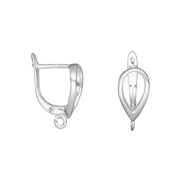 Ear wire leverback 1pkg2 sterling silver, 16mm / leaf / open loop, 18 gauge 1 pair image number 0