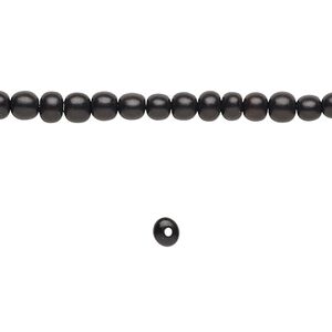 Bead, horn (dyed / waxed), black, 4-5mm hand-cut round. Sold per pkg of (2) 15-1/2" to 16" strands.