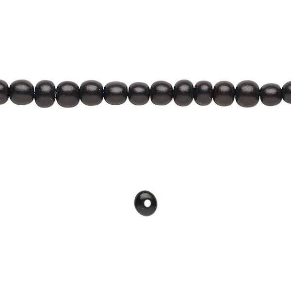 Bead, horn (dyed / waxed), black, 4-5mm hand-cut round. Sold per pkg of (2) 15-1/2" to 16" strands. image number 0