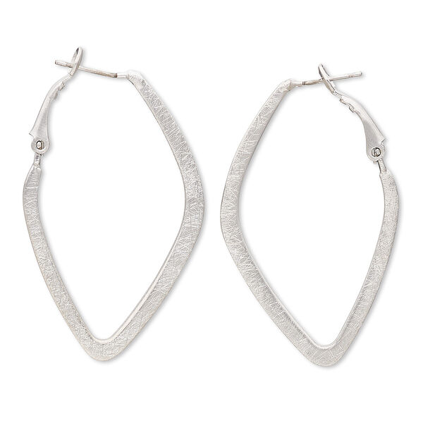 Earring, imitation rhodium-finished steel and brass, 46mm brushed kite hoop with latch-back closure. Sold per pair. image number 0