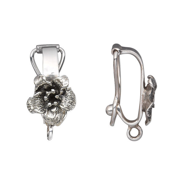 Bail, enhancer, antiqued sterling silver, 17x12mm with 12mm rose and closed loop, 15mm grip length. Sold individually. image number 0
