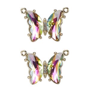 Connector, gold-finished brass, clear vitrail dark, 19x15mm butterfly with closed loop. Sold per pkg of 2.