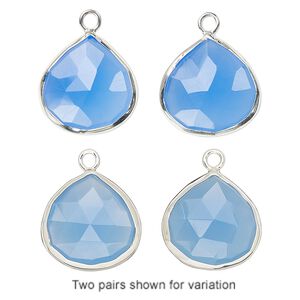 Drop, blue chalcedony (dyed) and sterling silver, 15x15mm double-sided faceted teardrop. Sold per pkg of 2.